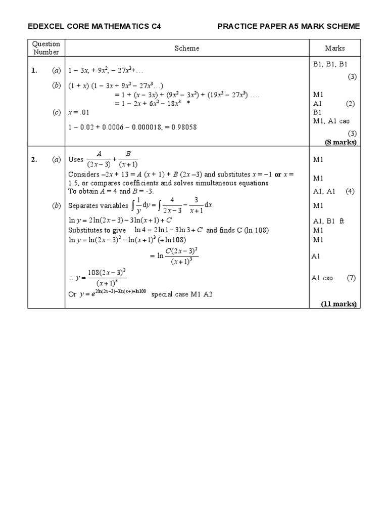 C4 Mathematics Practice Paper A5 Marks | PDF | Theoretical Physics ...