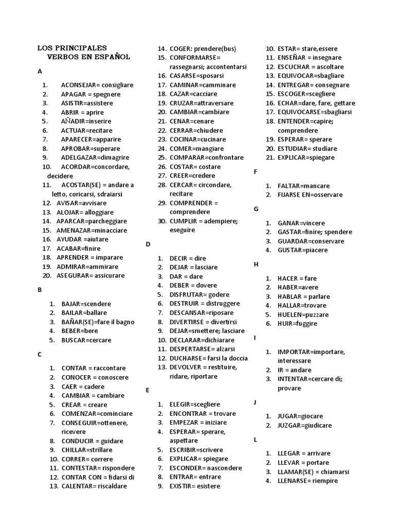 Lista Verbi Spagnolo | PDF, image size:768x1024