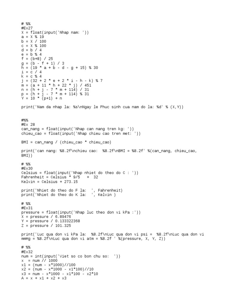 Python Code for Various Calculations | PDF