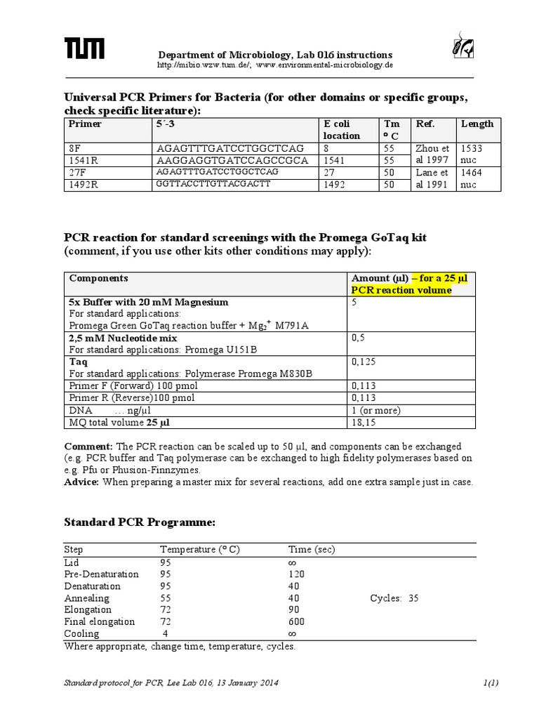 PCR Protocol for Bacterial Screening | PDF | Polymerase Chain Reaction ...