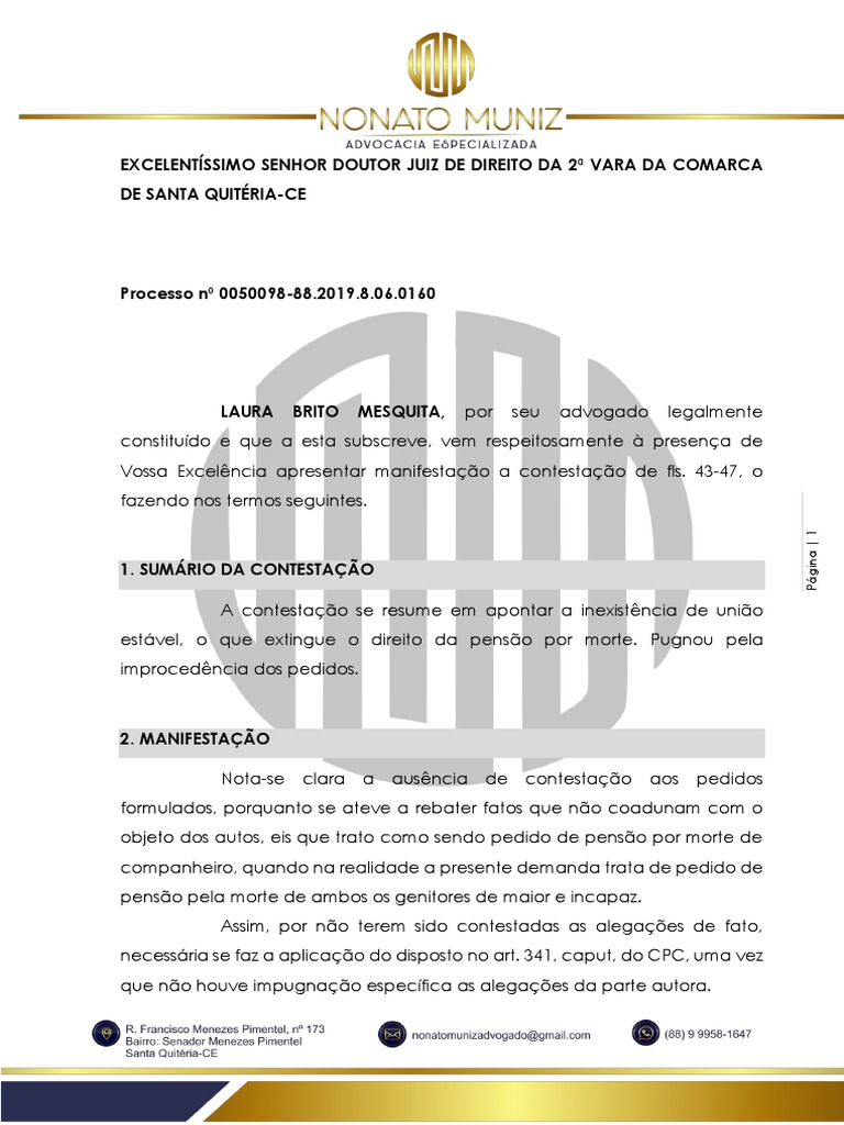 Modelo de Manifestação À Contestação | PDF | Advogado | Direito Comum