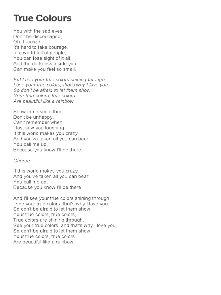 True Colours Lyrics | PDF
