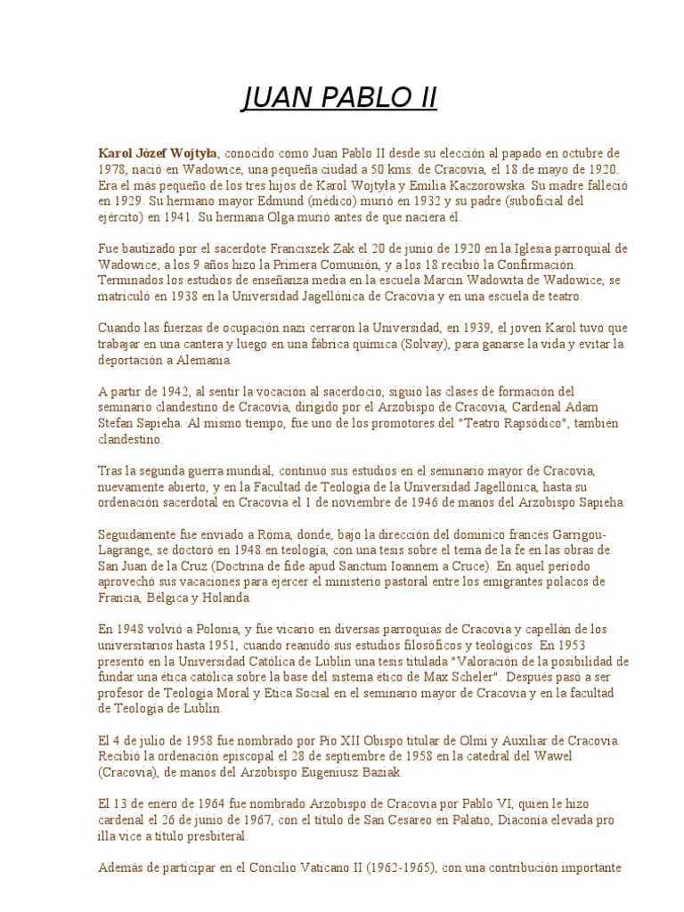 Vida y legado de Juan Pablo II | PDF | Papa juan pablo ii | Iglesia ...