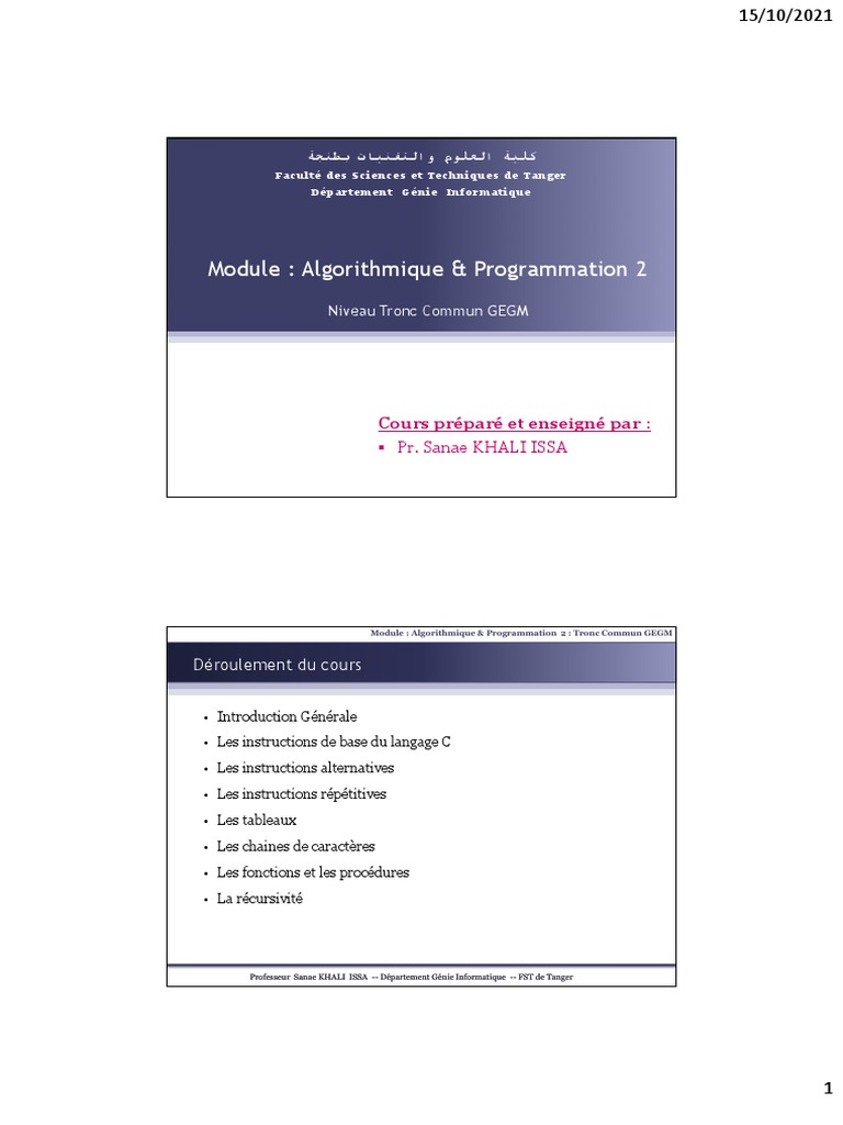 Algorithmique et Programmation 2 GEGM | PDF | Langage de programmation ...