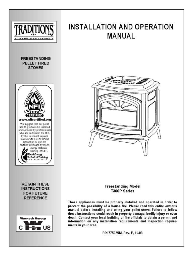 Whitfield Traditions Pellet Stove Manual PDF Chimney Stove