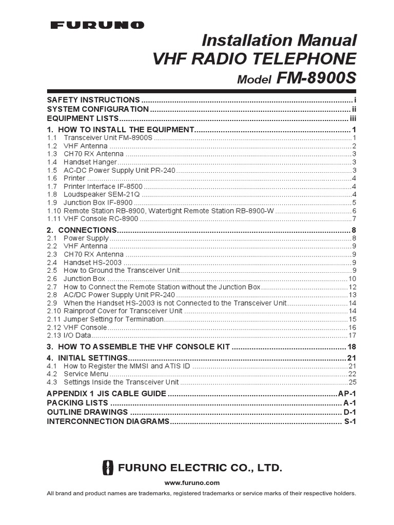 FM-8900S VHF Radio Installation Guide | PDF | Electrical Connector | Screw