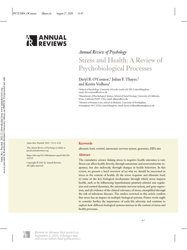 Stress and Health: A Review of Psychobiological Processes | PDF ...