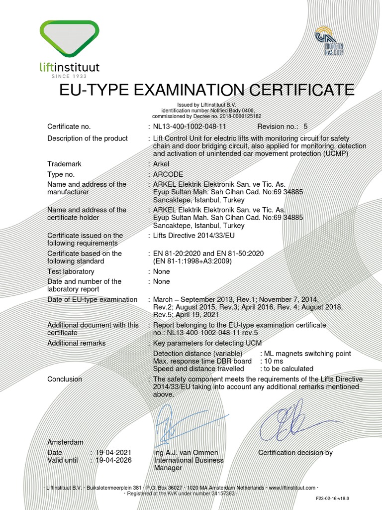 ARCODE EU-Type Examination Certificate | PDF | Electrical Engineering