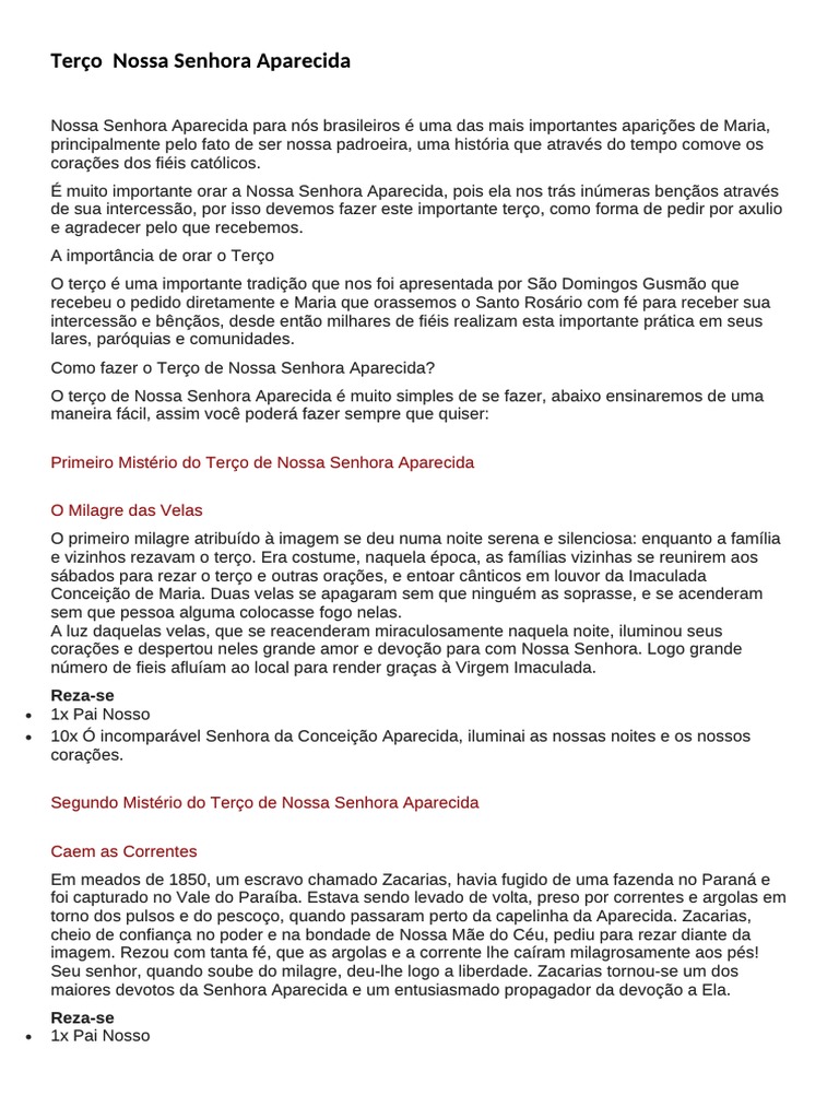 Como Rezar o Terço de Nossa Senhora Aparecida | PDF | Rosário | Oração