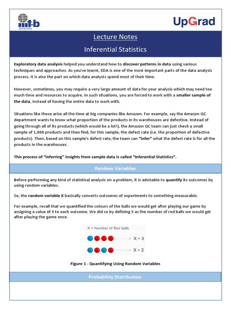 Inferential Statistics Lecture Notes | PDF | Probability Distribution ...