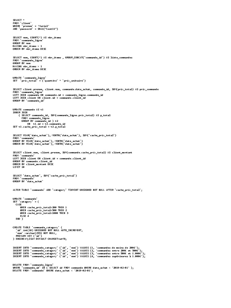 SQL Queries for Client and Orders Management | PDF | Software ...