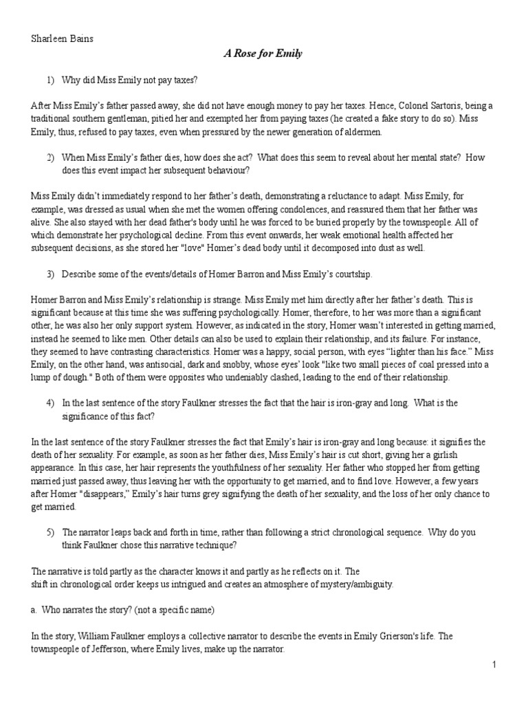 "A Rose For Emily" Questions PDF