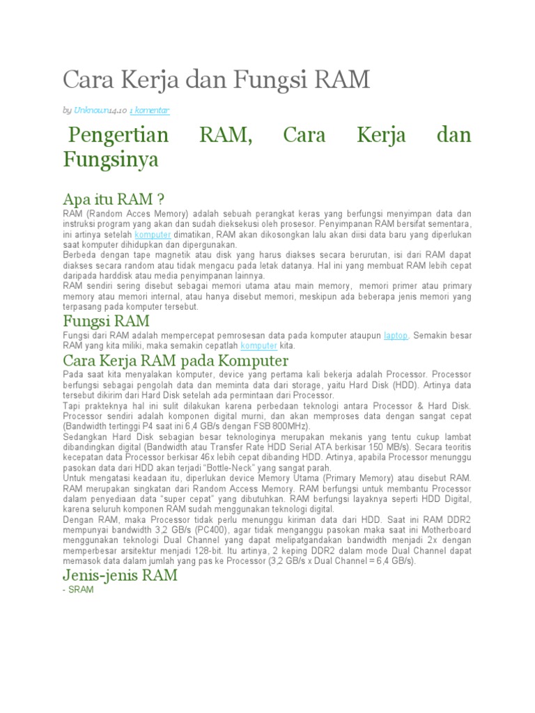 Memahami RAM dan Fungsinya | PDF