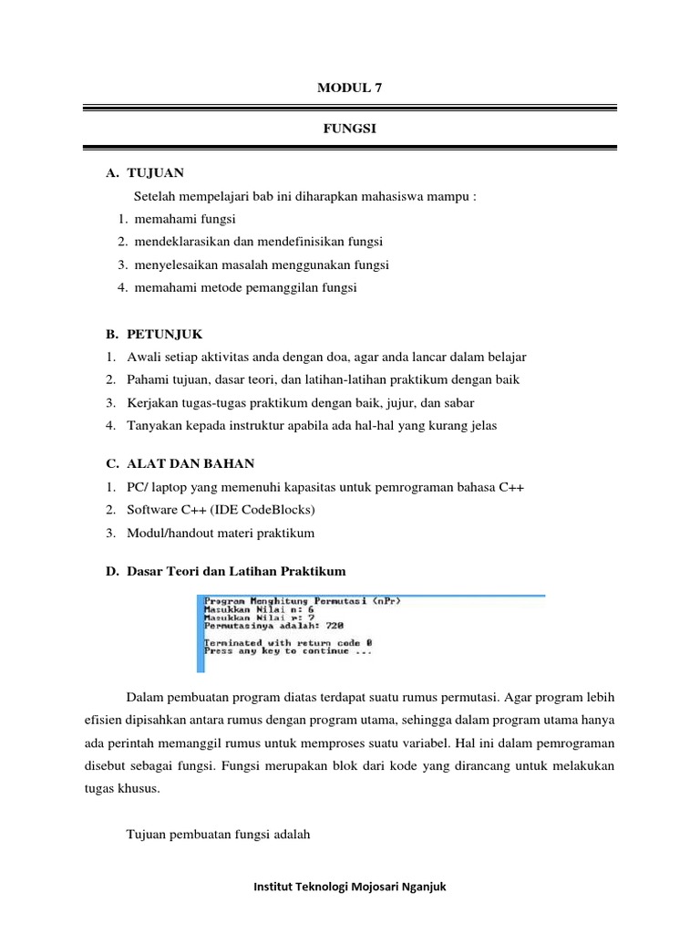 Blok Kode: Fungsi dalam Pemrograman C++ | PDF