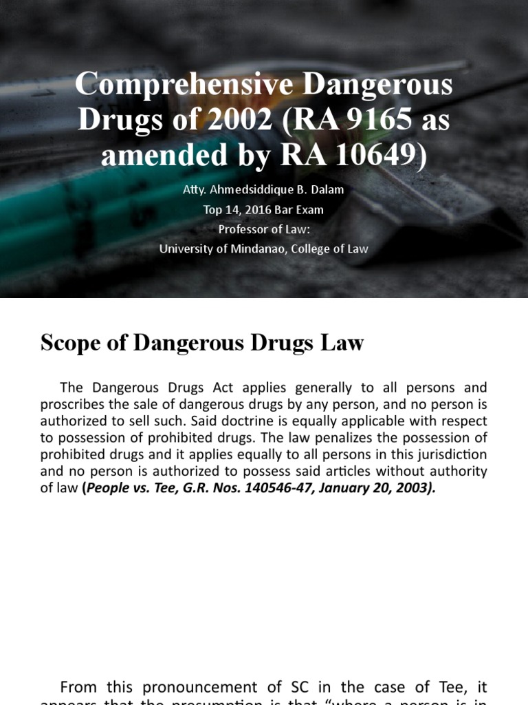 Special Penal Law Part III Comprehensive Dangerous Drugs of 2002 RA