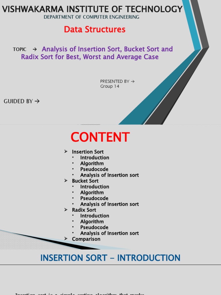 Data Structures Analysis of Insertion Sort, Bucket Sort and Radix Sort