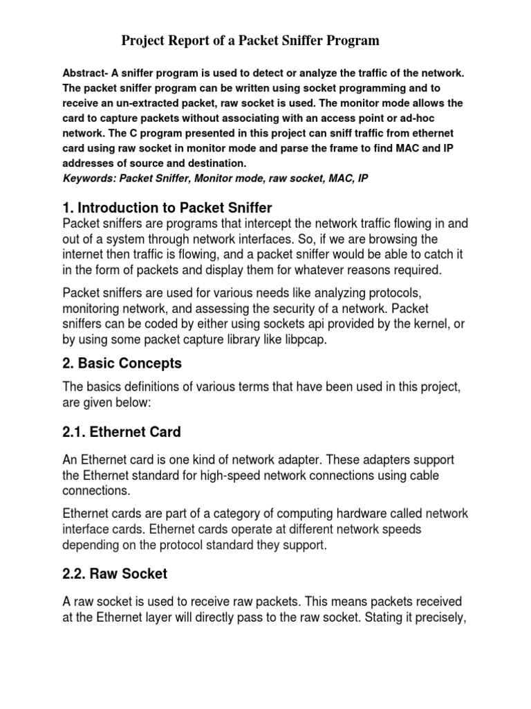 C Program for Packet Sniffer Project | PDF | Network Socket | Internet ...