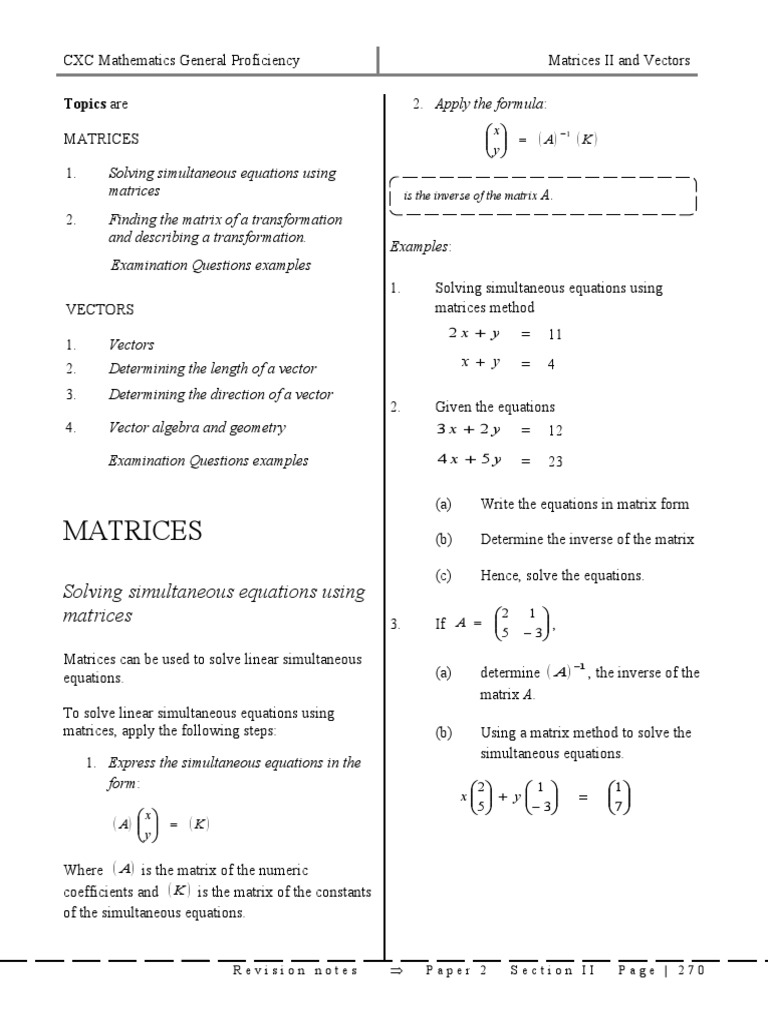 Matrices II, Transformations II and Vectors | PDF | Matrix (Mathematics ...