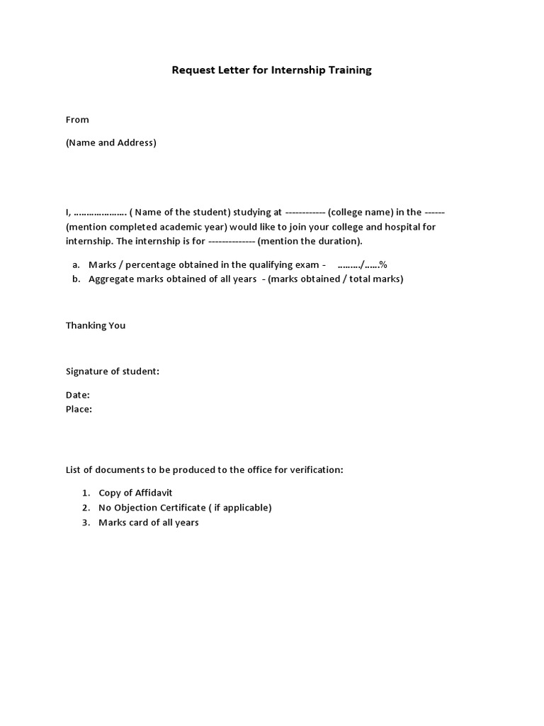 Request Letter For Internship Training PDF