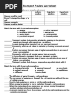 Cell Transport Review Worksheet: Complete The Table by Checking The Correct Column For Each Statement