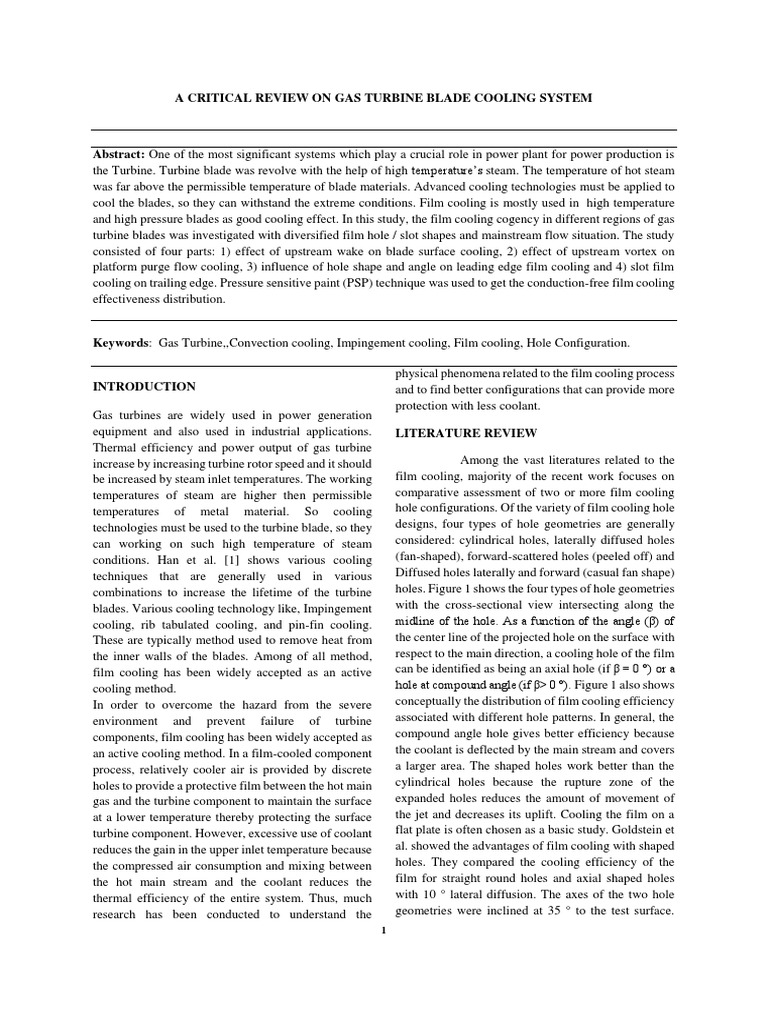 A Critical Review On Gas Turbine Blade Cooling Syste | PDF | Turbine ...