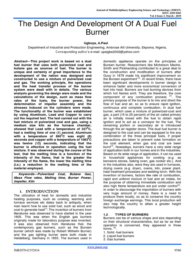 The Design and Development of A Dual Fuel Burner | PDF | Coke (Fuel ...