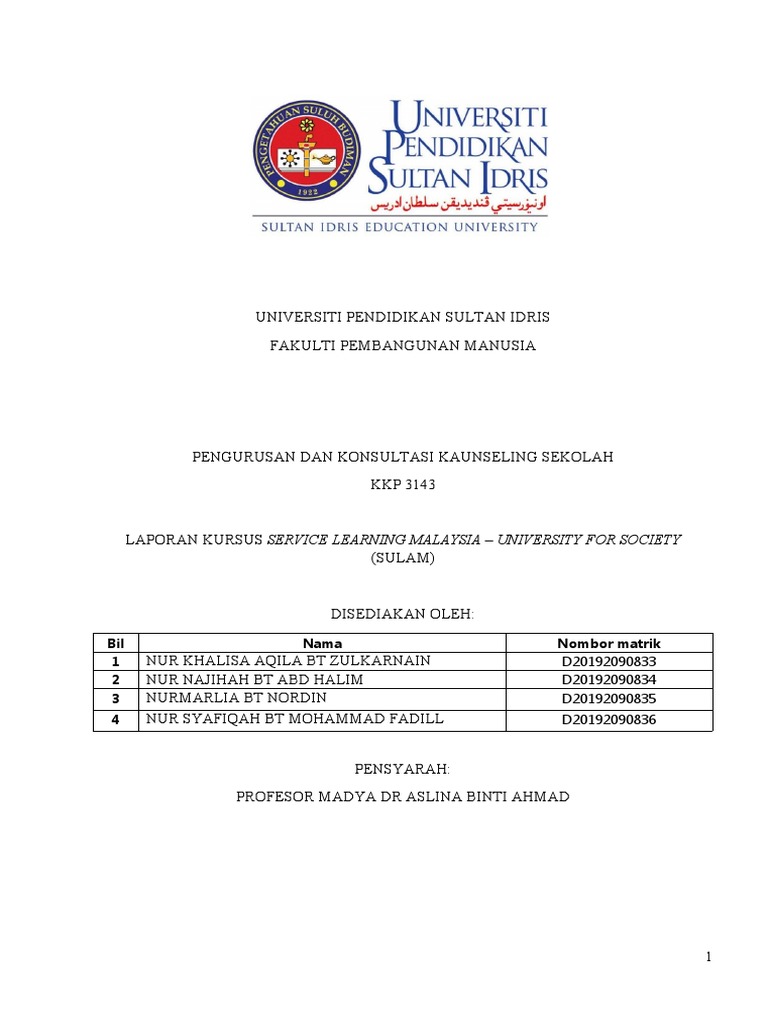 Laporan Kursus Kursus Service Learning Malaysia (Sulam) PDF