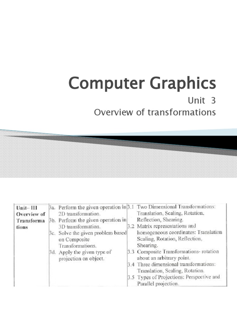 Computer Graphics: Unit 3 Overview of Transformations | PDF ...