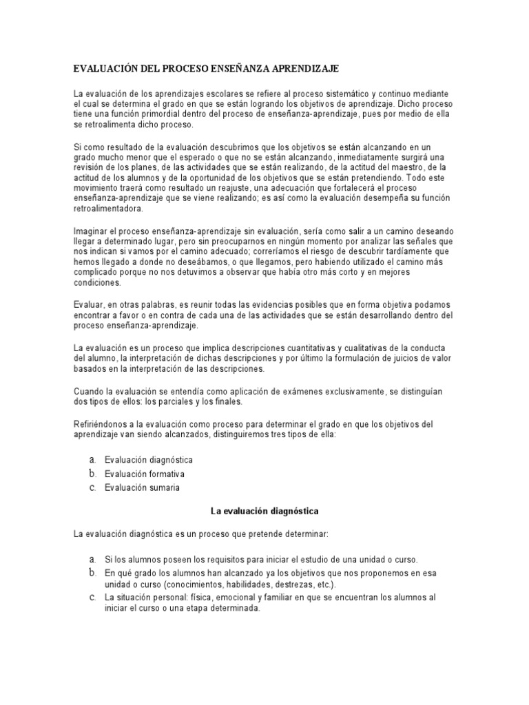 Evaluación en el Proceso de Aprendizaje | PDF | Evaluación | Aprendizaje