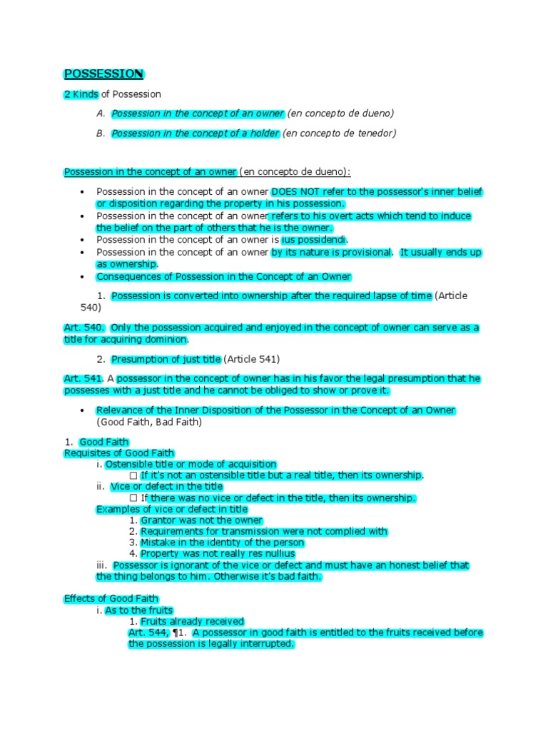 Possession Notes PDF Property Possession (Law)