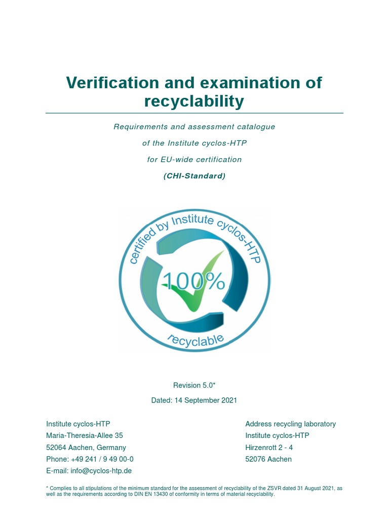 Verification and Examination of Recyclability - Revision 4.0 | PDF ...