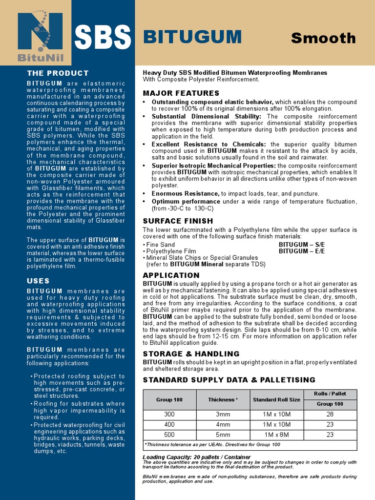 BITUGUM SBS Waterproofing Membranes | PDF | Polyester | Fiberglass
