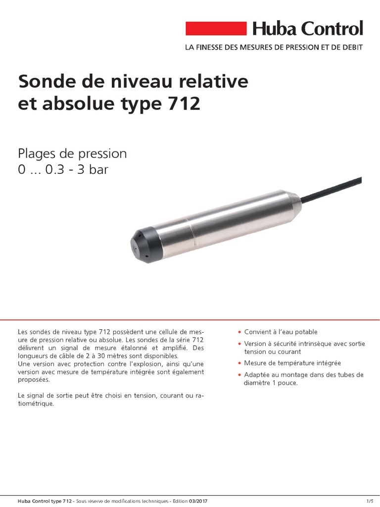 Sonde de niveau Huba Control type 712 | PDF | Pression | Capteur