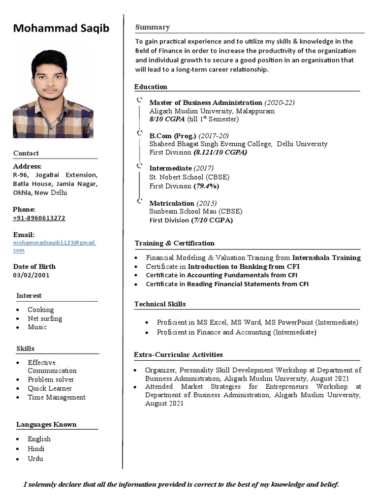 Finance Skills & Certifications Summary | PDF | Cognition