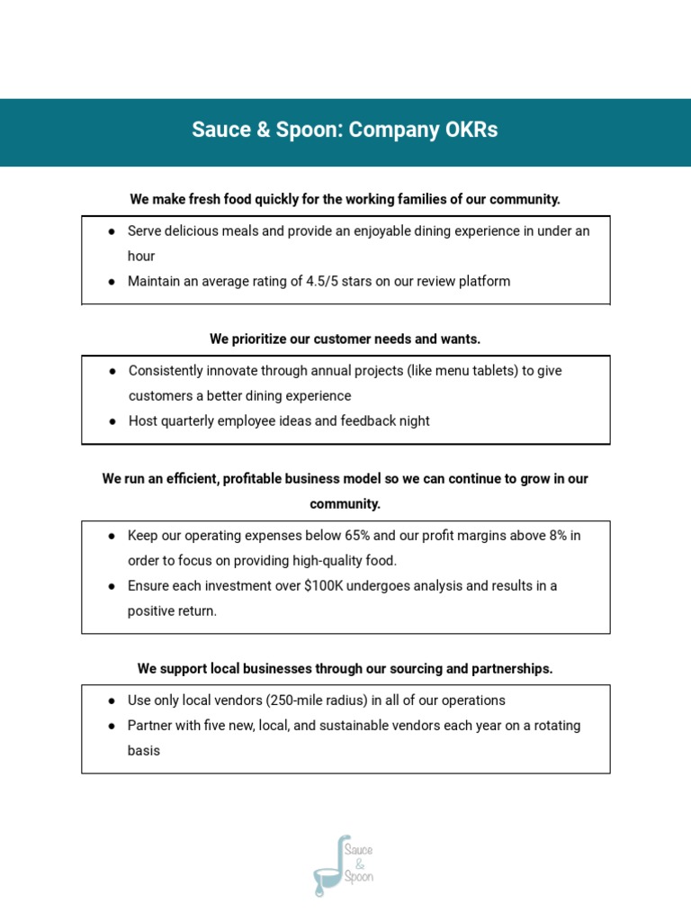 Sauce Spoon Company OKRs PDF