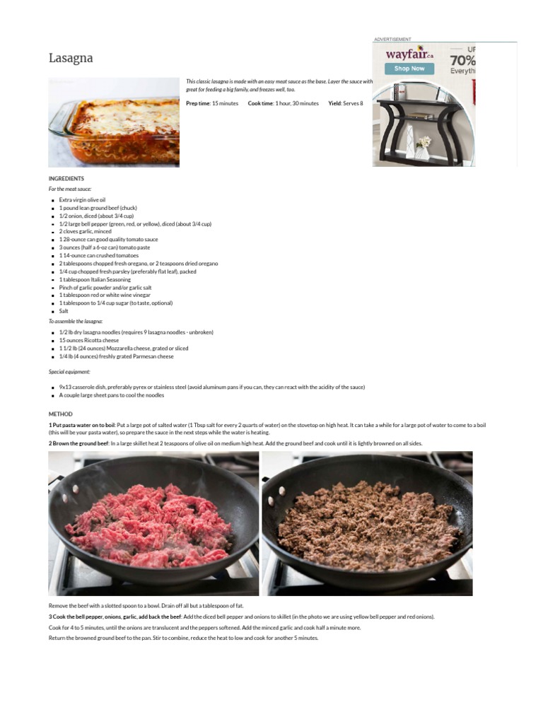 Classic Hearty Lasagna Recipe | PDF | Lasagne | Tomato Sauce