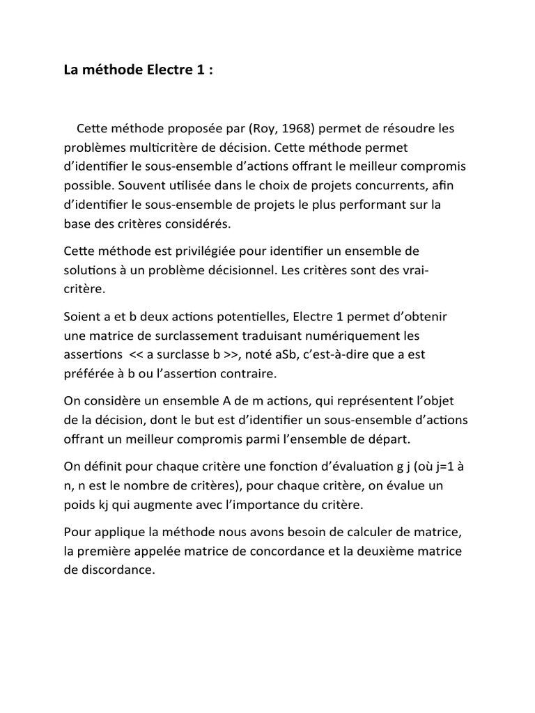Méthode Electre 1 : Décision multicritère | PDF | Méthodologie ...