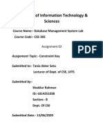 University of Information Technology & Sciences: Course Name:-Database Management System Lab