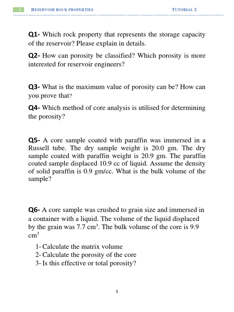 Reservoir Rock Properties Tutorial | PDF | Porosity | Petroleum Reservoir