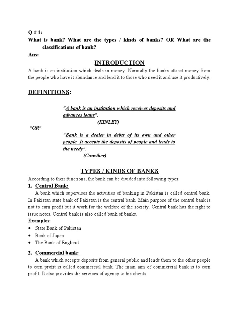 Types of Banks and Their Functions | PDF | Banks | Loans
