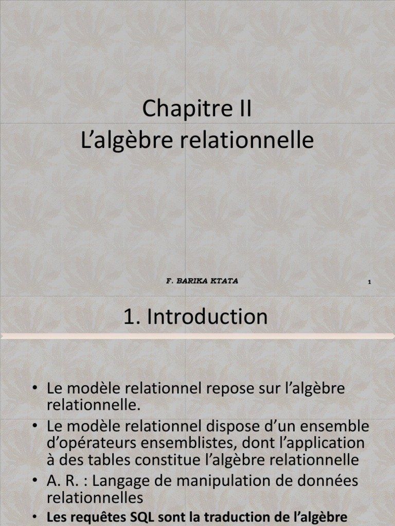 Algèbre relationnelle : opérateurs SQL expliqués | PDF | Base de ...