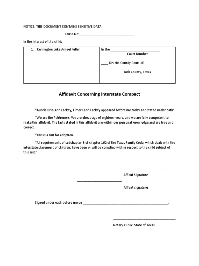 Interstate Compact Adoption Affidavit | PDF