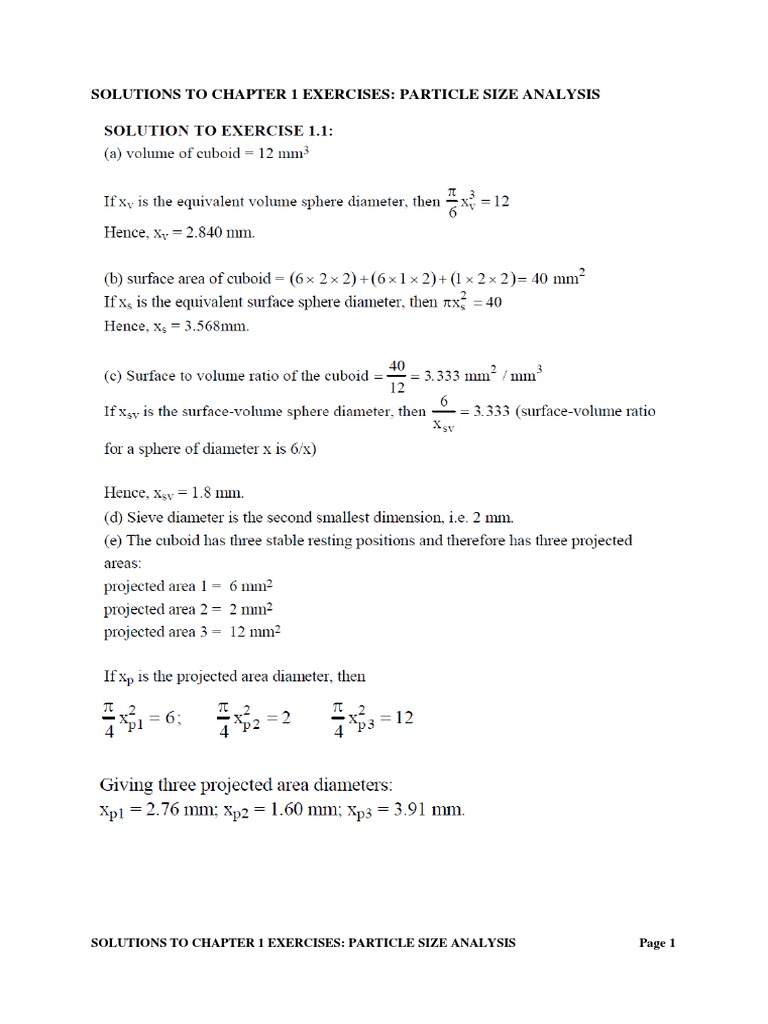 Solutions To Chapter 1 Exercises: Particle Size Analysis | PDF | Wellness