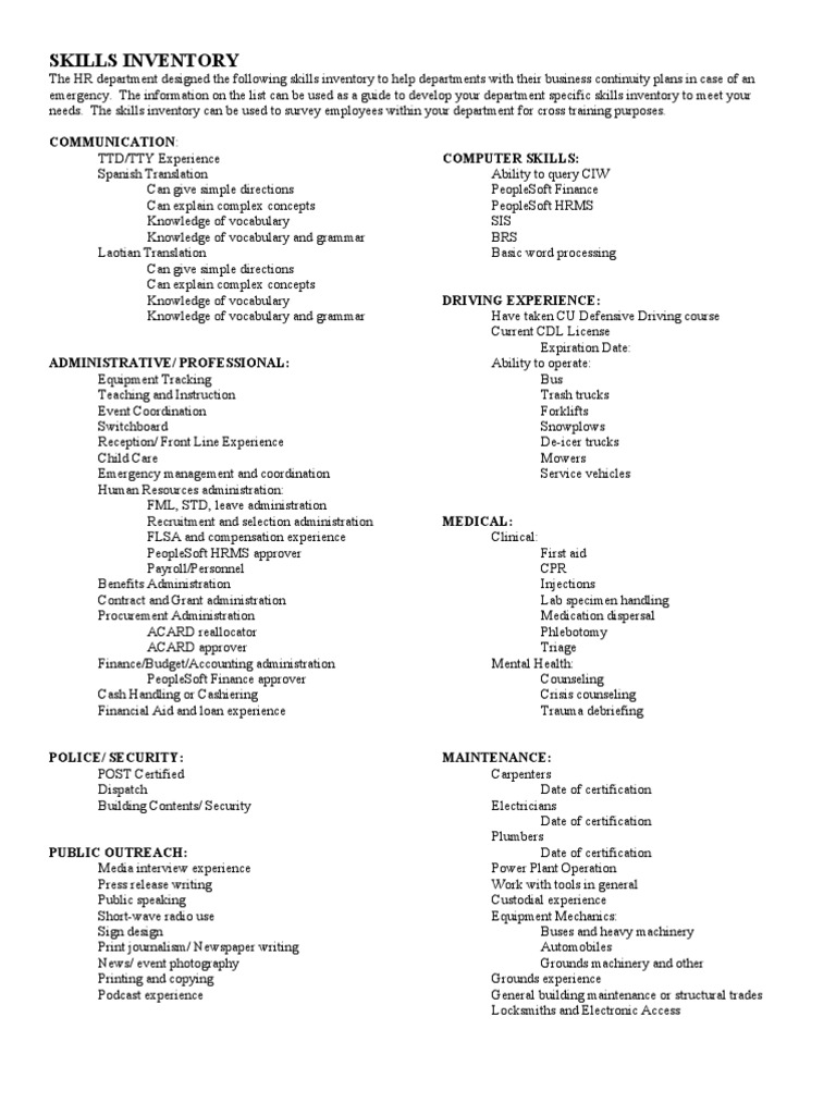 Skills Inventory Human Resource Management Human Resources