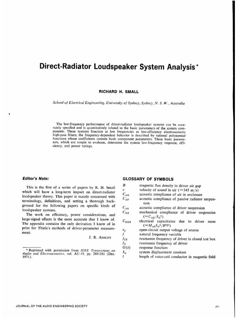 Direct Radiator Loudspeaker System Analysis PDF