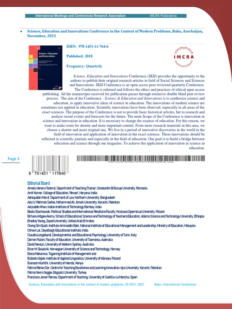 Science, Education and Innovations Conference in The Context of Modern