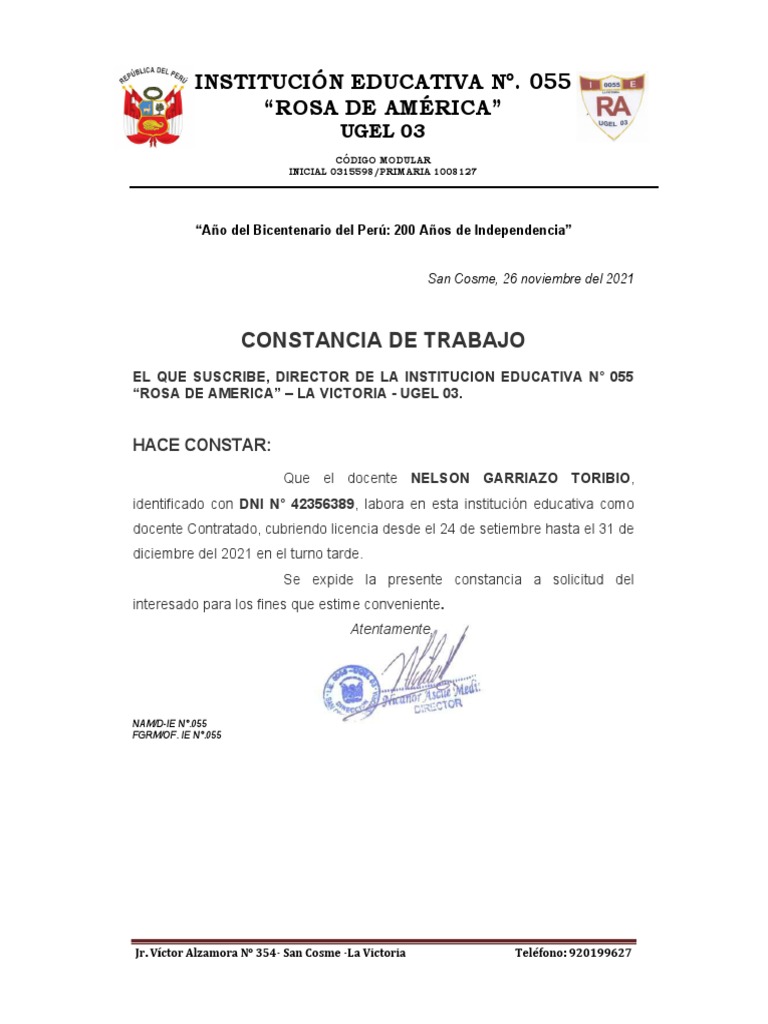 Constancia de Carga Horaria - Garriazo | PDF