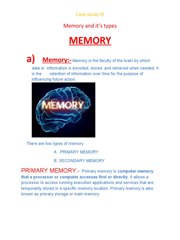 Memory CASE STUDY PDF Computer Data Storage Read Only Memory