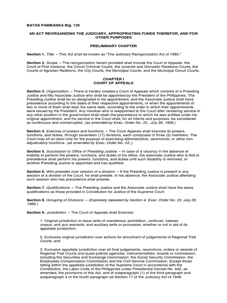 Batas Pambansa BLG 129 | PDF | Legal Organizations | Policy