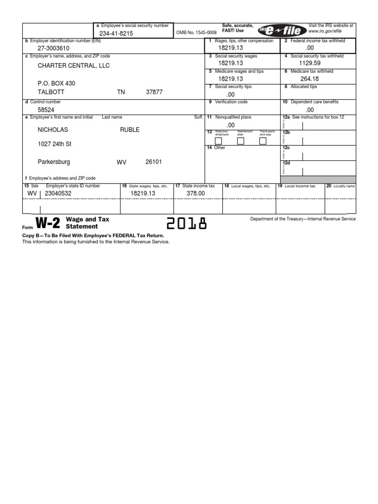 Wage and Tax Statement PDF Irs Tax Forms 401(K)